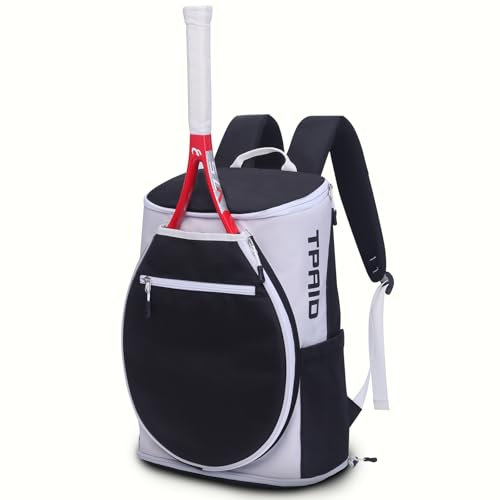 KINGSLONG Tennisrucksack - 25L Große Unisex Tennis Rucksack für Damen Herren und Kinder Pickleball-Tasche Badminton Sporttaschen für Tennistasche mit Schuhfach (Schwarz & weiß)