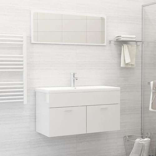 ShGaxin Set Muebles de baño 2 Piezas Madera contrachapada Blanco Brillo, Muebles para Baño, Muebles para Lavabo, Armario Baño - 804806