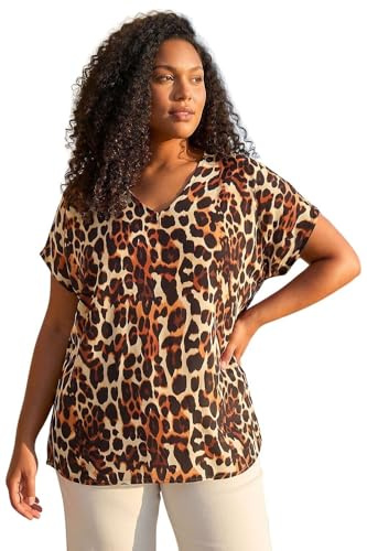 Roman Curve Animal Print Woven Top for Women UK - Ladies Everyday Holiday Spring Summer V-Neckline Comfy Soft Evening Vacation Work Party