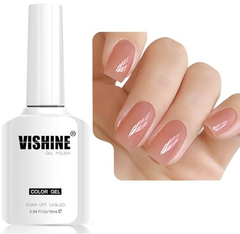 Vishine 16ml Vernis Gel Semi-Permanent Jelly Rose Poudré Transparent Cristal UV Gel Polish DIY à la Maison Nail Art Couleur Rose Poudré Nude E034