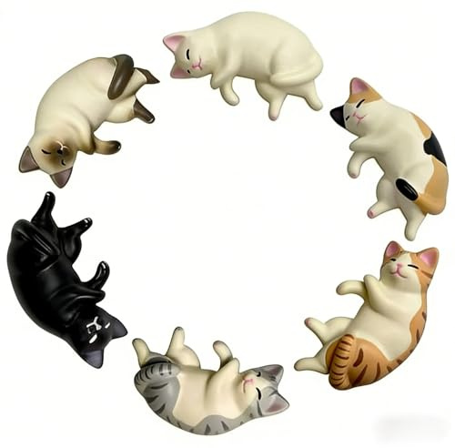 6 Stück Katzen-Kühlschrankmagnete Liegende Mini Kawaii Deko-Magnete | Lustige Kätzchen Küchen-Deko Dekorative Cartoon Wunderschön für Kühlschrank Geschenk Magnete Kühlschrank