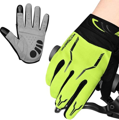 WESTWOOD FOX WFX Fahrradhandschuhe Vollfinger Mountainbike Handschuhe Touchscreen MTB Handschuhen Gepolstert Anti-Rutsch MTB Rennrad Sport Hándschuh für Damen und Herren (Neon Grün, M)