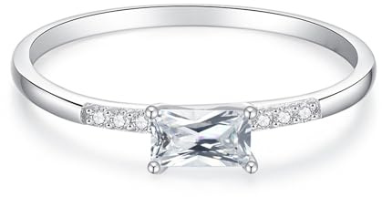 Stfery Ring Platin Damen, Stapelring mit Diamant in Rechteckschliff Echt Gold Gr.54 (17.2)