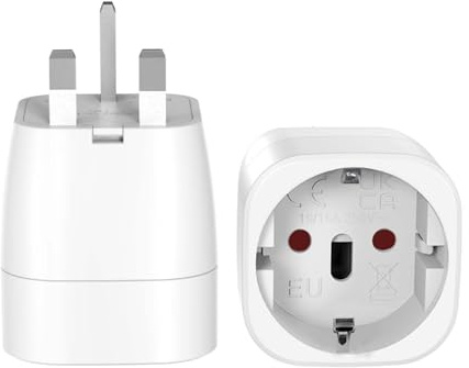 2er-Pack Reisesteckdose Upgrade, Europäischer Reiseadapter für UK, Reisestecker EU auf UK, Kompatibel mit Europa, Italien, die Schweiz, Brasilien,Adapter 10A/250V - Weiß (EU-to-UK-Weiß)