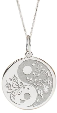 LKBEADS Halskette mit Yin-Yang-Anhänger, 925er Sterlingsilber, zierlicher Yoga-Lehrer, mit 45,7 cm langer Kettenstift, Größe: 24 mm, versilbert, handgefertigter Unisex-Schmuck, LKGP_02202