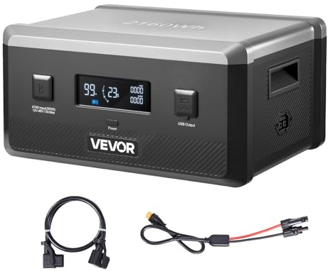 VEVOR Batería Portátil de Expansión Adicional LiFePO4 de 2160 Wh, con 3 Puertos de Salida para Uso Doméstico, Camping, Viajes, Autocaravanas y Emergencias, 387 x 270 x 196 mm, Color Negro y Gris