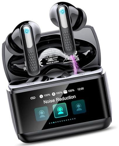 ZYHKON Wireless Earbuds, Bluetooth 5.4 Headphones In Ear, HiFi Stereo Bluetooth Ear buds with Multifunctional Touchscreen, 5 EQ Modes Bluetooth Earphones with ANC/ENC Noise Cancelling Black
