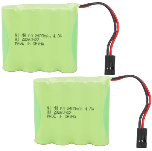 2PCS 4.8V 2400mAh NiMH RC Battery Pack with Hitec Connectors, Compatible with Futaba, JR, RC Airplane Controllers, RC Aircraft, RC Helicopter Receivers & More Models