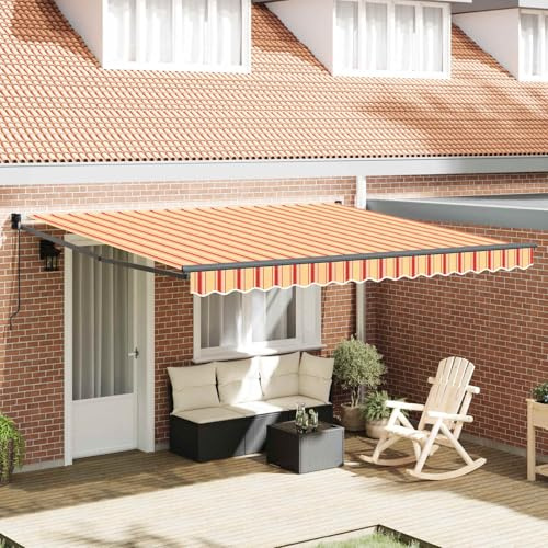 LoogCape Ausziehbare Gelenkarmmarkise Gelb Orange 400 x 300 cm, Polyester 240 GSM, Aluminium und pulverbeschichteter Stahl, Sonnenschutz Balkon Terrasse Garten, wetterfest UV Schutz, Kurbel Bedienung
