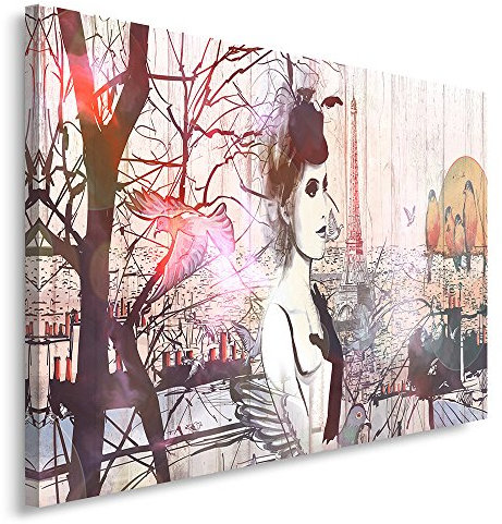 Feeby. Wandbild - 1 Teilig - 30x40 cm, Leinwand Bild Leinwandbilder Bilder Wandbilder Kunstdruck, FRAU, EIFFELTURM, MODERN, SCHWARZ