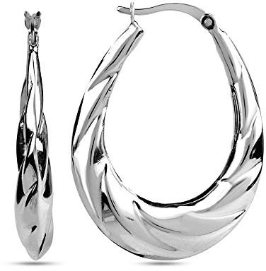 LeCalla Sterling Silber Creolen hochglanzpoliert Garnelen klassische ovale Creolen Ohrring für Frauen - 38MM