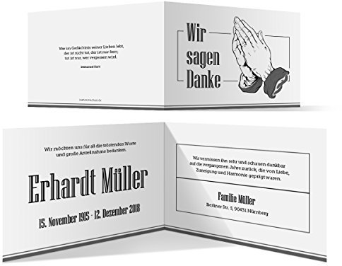 30 x Trauer Dankeskarten Danksagung Danksagungskarten Trauerkarten individuell - Betende Hände