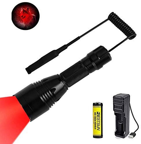 Hunting Torch Red Light, Zoomable Hunting Flashlight with Red LED 350 Yards Long Range Waterproof for Coyote Hog with Remote Pressure Switch and Battery Charger