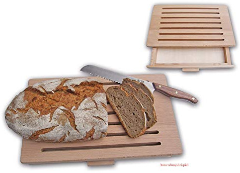 Schulz - Brotschneidebrett mit Schublade für Krümmel- Buche - 40 x 25 x 5 cm