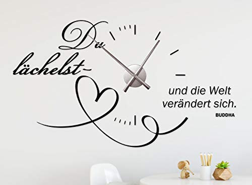 timalo® Wandtattoo mit Uhrwerk Wanduhr fürs Wohnzimmer DIY Uhr zum Aufkleben – Buddha Du lächelst... | 76060-Altrosa-M-100x58-Uhr-schwarz