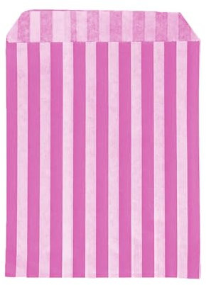 100 Bags - 5 x 7 Pink Candy Stripe Paper Sweet Bags | Premium Quality British Made | Wedding Birthday Party Confectionery Stall