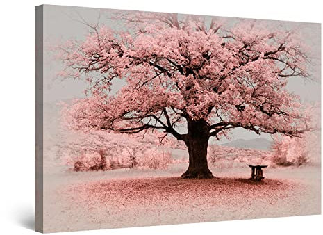 Startonight Impression sur Toile Paysage Rose Arbre et Feuilles - Tableau Abstrait - Decoration Murale Salon Moderne - Image sur Toile - Grande 80 x 120 cm Idée Cadeau Élégante et Originale