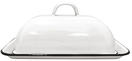 Black Rim Enamel Butter Dish - Vintage Retro Keeper for Kitchen, Countertop & Fridge – Unique Handmade White Container for West/East Butter, Large
