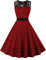 AXOE Damen Rockabilly Kleid 50er Jahre Vintage A-Linie Festlich & Alltag mit Spitze & Gürtel für Hochzeit Sommer Cocktail Weinrot, Gr.40 (EU 42), L