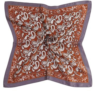 MayTree Seidentuch aus 100% Maulbeer-Seide - Quadratisch Paisley mit Rand braun weiss 53x53 - Luxuriöses Damen Halstuch - Eleganter Bandana-Schal für Damen - Luxus und Komfort für Erwachsene