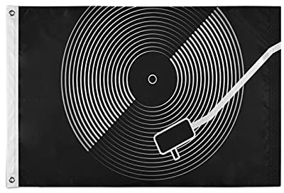 Black White Vinyl Record CD Player for Music on Dark 3x5 FT Garden House Flag, Polyester Flag with Brass Grommets Seasonal Banner for Home Front Yard Patio Party Outdoor Indoor Decor