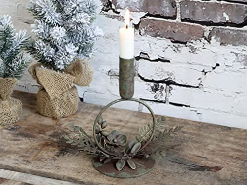 Chic Antique Kerzenständer antik mit Blätter für Stabkerze H18x19cm Kerzenhalter Vintage