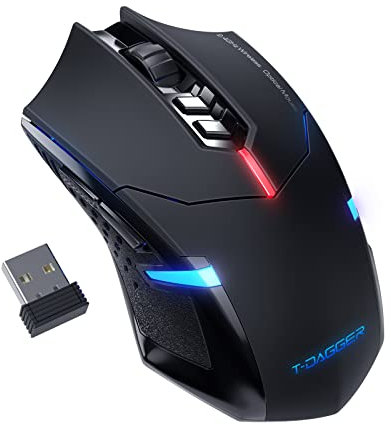 T-DAGGER Wireless Gaming Mouse- USB Cordless PC Computer Mice with LED Red Backlit, Ergonomic Silent Gamer Laptop Mouse with 7 Silent Click Buttons, 5 Adjustable DPI Plug & Play for PC, Windows, Mac