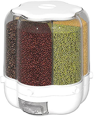 XIYAO 40lb Rice and Grain Storage Container, 360° Rotating Food Dispenser Measuring Cylinder with Lid Moisture Resistant Household, Airtight Storage of Black Rice, Yellow Rice and Other Small Beans