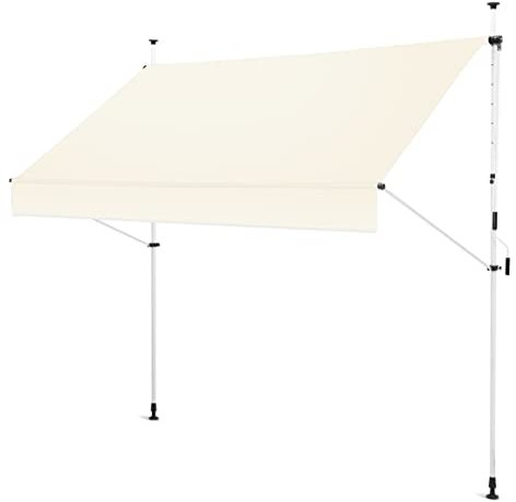 Gartenfreude Klemmmarkise 200 x 120 Sonnenschutz Balkonmarkise Campingmarkise ohne Bohren, Weiß – gerader Schnitt, 4900-1520-208