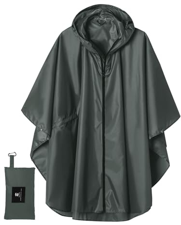 Rain Poncho Jacket Coat Hooded for Adults with Pockets, Deep Grey, One Size