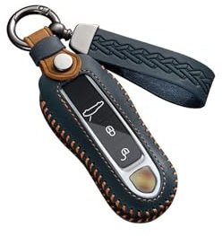 ontto Étui de protection en cuir pour clé de voiture Porsche Cayenne 9YA Panamera 971 Porsche 911 Carrera Taycan Bleu B