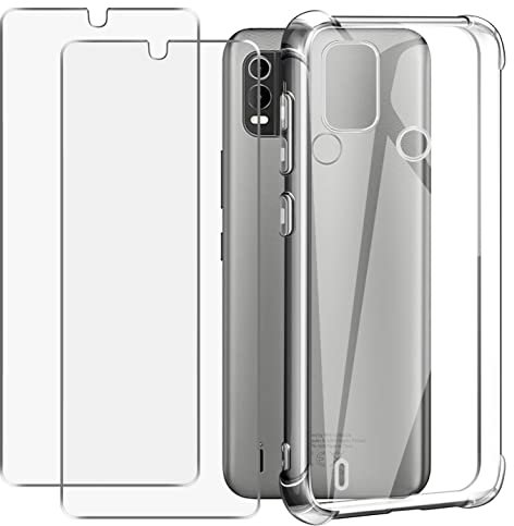 Anlxhj for Nokia C21 Plus Case and Tempered Glass Screen Protector [2 pack] Soft TPU Silicone Cover Protection, Shockproof Crystal Clear Phone Case Cover for Nokia C21 Plus 6.52,Transparent