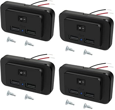 Hoembpn 4,8 A Dual Presa USB per Caricabatteria da Auto,con interruttore e LED,12V-24V USB Pannello Presa di Ricarica,Adatta per Camper Camion Barche SUV(4 Pezzi)