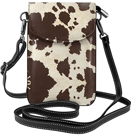 DMORJ Handy-Geldbörse mit Kuhfell-Aufdruck – kleine Umhängetasche aus Leder für Damen, Schultergurte, Tasche mit Kreditkartenfächern, 19 x 7,3 cm, Schwarz , Einheitsgröße