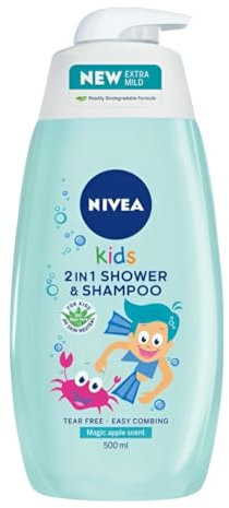NIVEA Kids Shower Gel 2in1 Sparkle Berry, 500ml (Pack of 2) a Gentle, Soap-free, and Skin-friendly Shower and Shampoo Formula With Bio Aloe Vera, Chamomile, and a Fresh Apple Scent