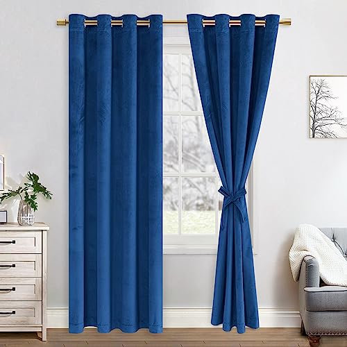 JIUZHEN Verdunklungsvorhang aus Samt,2er Set weiche blickdichte Gardinen mit Ösen für Schlafzimmer,140x225cm (Breite x Höhe),Marineblaue