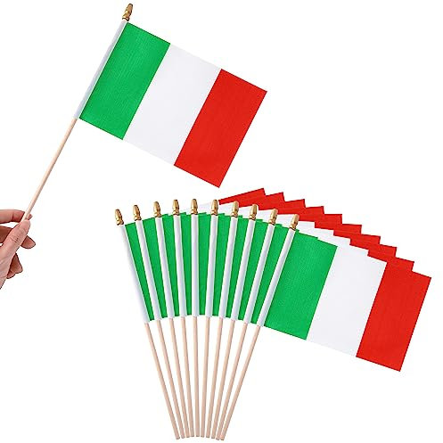 Bastone di Legno 10 pezzi bandierine italia bandiera italiana piccola bandiere Bandiere Dell'Italia 21.5x14 cm fascia tricolore sindaco Bandiera con bastone in legno naturale da 30 cm