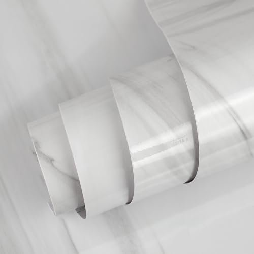 vgoltd Furniture Sticker Marble Effect Self Adhesive Vinyl Sticky Back Peel and Stick Contact Paper Roll for Kitchen Countertop Worktop Table & Door (Style 1 White, 30W x 200L cm)