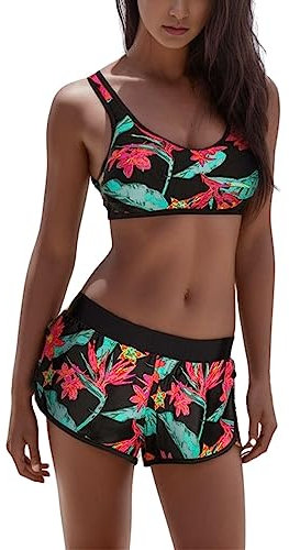 Badeanzug Damen,Bikini Damen Set Bauchweg Push Up Gepolstert Bademode mit Hotpants Sport Badeanzug Zweiteiliger Badeanzug Swimsuit Drucken Beachwear