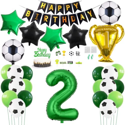 Daimay Fußball Luftballon 2 Jahre Geburtstag Deko Fussball Party Geburtstagsfeier Ballon Zubehör Set Grün Fußball Thema Party Happy Birthday Banner Fussball Tortendeko für Kinder Jungen Fußballfans
