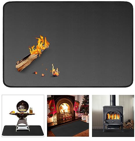GanKe Tapis de cheminée intérieur résistant au feu - 152 x 100 cm - Tapis de foyer ignifuge pour barbecue extérieur, cheminée, poêle - Protège le sol des étincelles