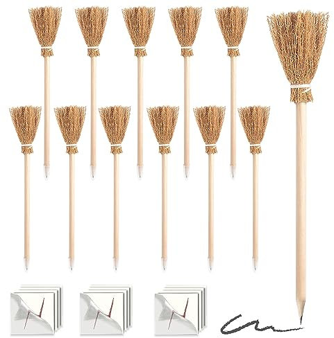 Udbrud Lápiz de Varita de Mago Set , 12 Piezas Lápiz de Escoba de Bruja Lápiz de Varita Mágica y Tatuaje Lápices de Magos para Halloween, Decoración de Fiesta de Disfraces