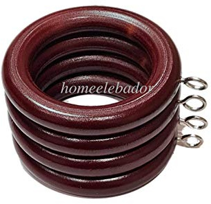 Mahogany Red Wooden Curtain Rings 35mm with Screw Eye Drapery Curtain Rings Rod Hanging Sliding Eyelet for 32mm Poles Pack of 12.