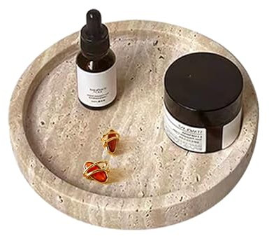 Samchilderlan Bandeja de travertino real para anillo de joyería,bandeja redonda de 6 pulgadas,bandeja decorativa de mármol,bandeja decorativa para atrapar toda la bandeja para perfume,vela
