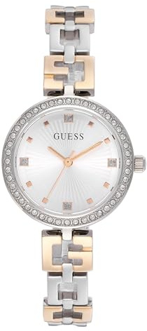 Guess Damen-Armbanduhr, 26 mm, zweifarbig, G-Link, silberfarbenes Zifferblatt, silberfarbenes Gehäuse