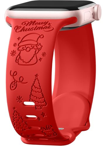 Mastten Cinturino di Natale Compatibile con Cinturino Apple Watch 42mm 44mm 45mm 49mm, Banda in Silicone Morbido per iWatch Series 9 SE 8 7 6 5 4 3 2 1, Cinturino con Incisione Natalizia, Rossa