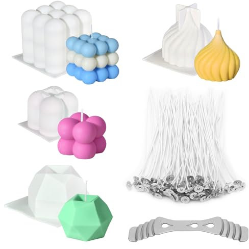Kerzenformen Zum Gießen Silikon, Kerzenherstellung Formen mit 100 Kerzendochten und 2 Kerzendocht Halterung, 3D Kerzen Gießen Formen Bubble für DIY Wohnkultur, Handwerk