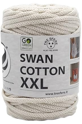 cordino swan cotton XXL per cestini e borse da 250 grammi, 65 metri, 100% riciclato - prodotto ecosostenibile per uncinetto 4/5 (panna - 2506)