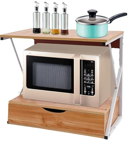 InSyoForeverEC Étagère à micro-ondes à 2 niveaux - Support de tiroir de cuisine - Multifonction - 54 x 35 x 50 cm (gris)