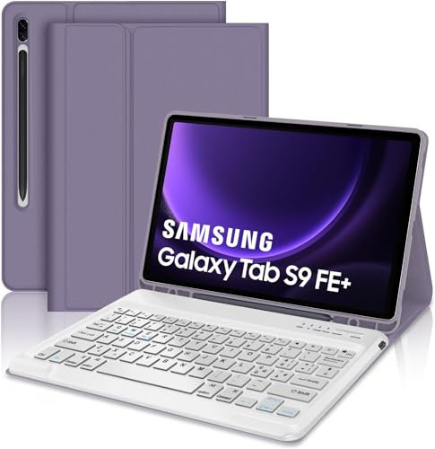 IVEOPPE Tastiera Samsung Galaxy Tab S9 FE Plus 12.4 2023, Cover Tastiera Samsung tab S9 Plus, Tastiera Italiano Rimovibile Bluetooth per Galaxy Tab S9FE + 12.4, Lilla